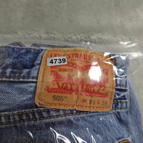 Vintage Levi's 505 Pants Men's W36 L 34 Denim Blue Ankle Flat Front Distressed - Picture 13 of 13